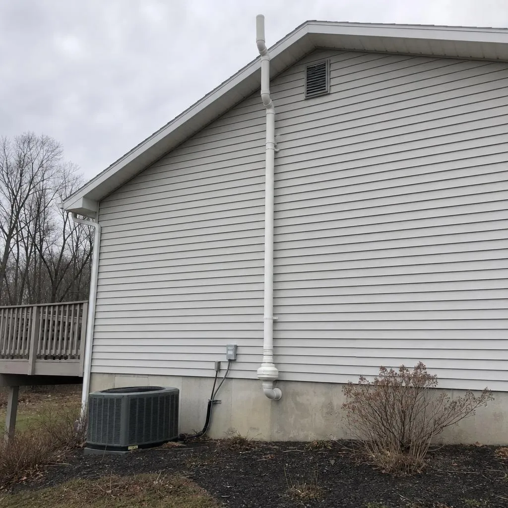 Radon vent pipe running up an exterior wall to the roofline